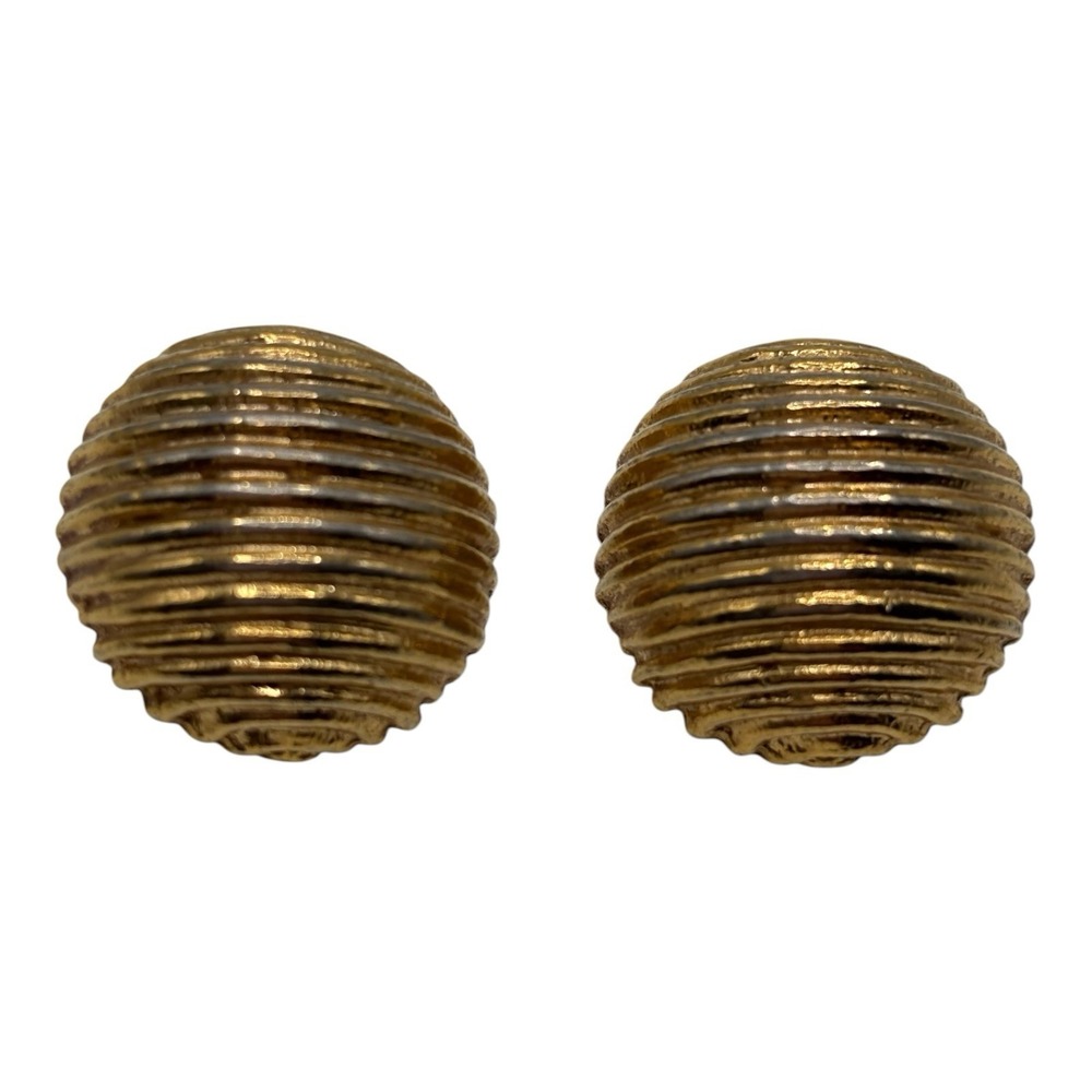 Vintage Carol Dauplaise Earrings Gold Tone Ribbed Dome Clip On Textured Round